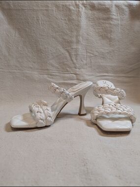 Sam Edelman White Braided Square-Toe Heel Sandals